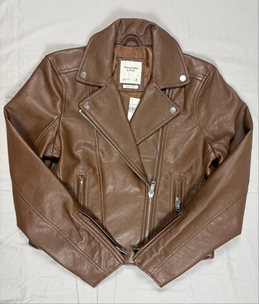 Abercrombie & Fitch Womens Brown Vegan Leather Moto Biker Jacket Size M